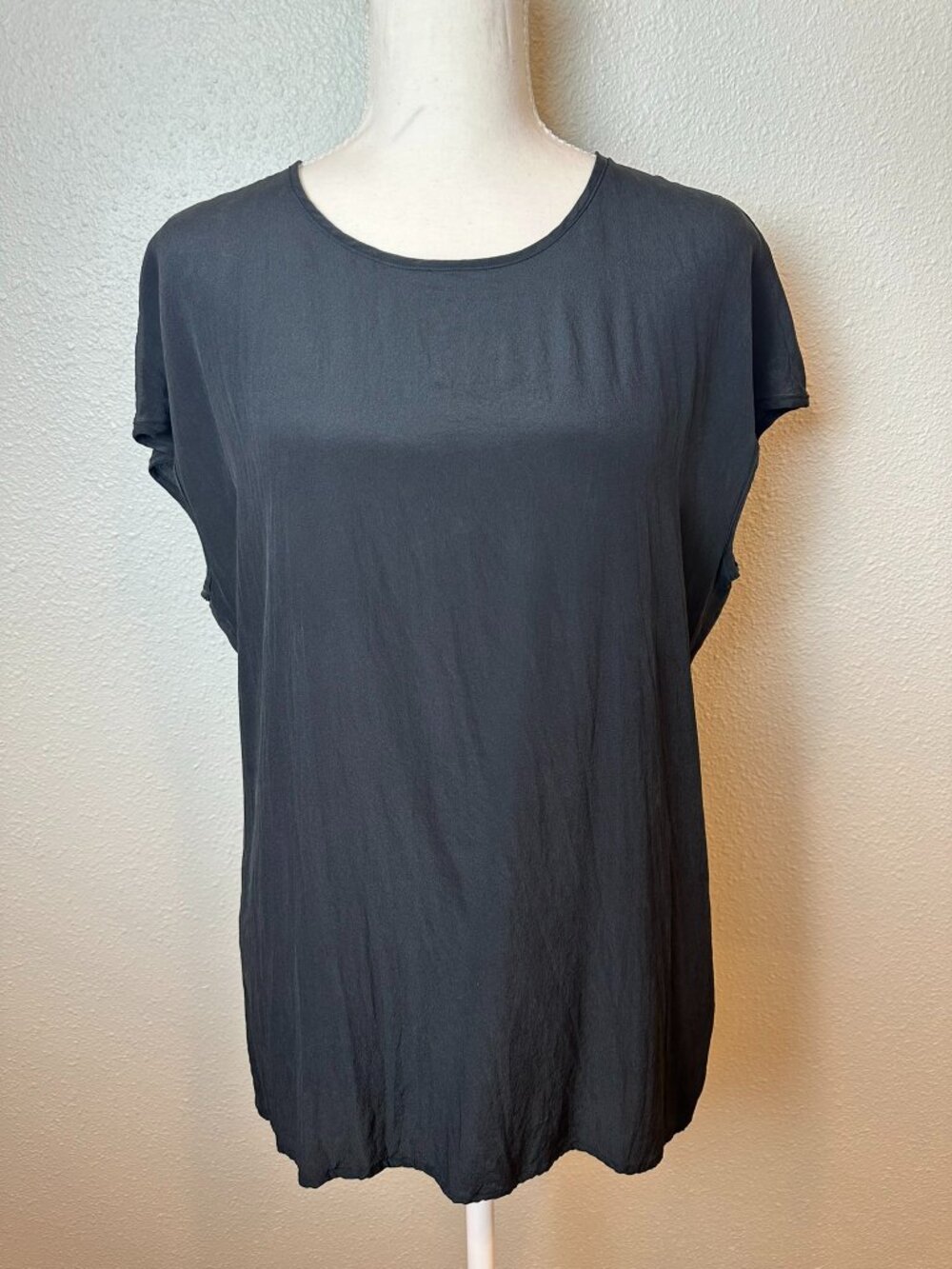 Vintage Max Mara Pianoforte Black Pure Silk Cap Sleeve Top - Medium